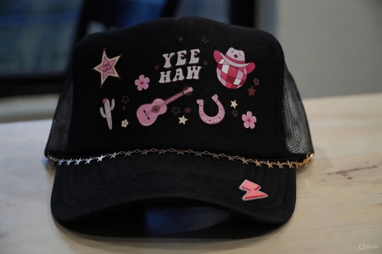 Yee Haw Cowgirl Pink Black Trucker Hat