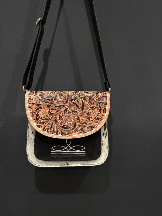 White & Black cowhide crossbody