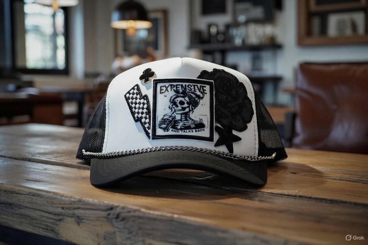Expensive & Talks Back Skull Trucker Hat
